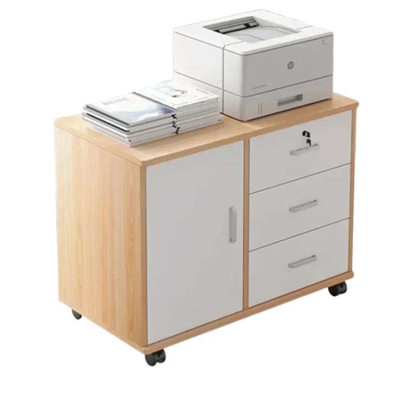 Mobiler Aktenschrank mit Rollen – Holz & Metall, 60x36x58 cm, multifunktional