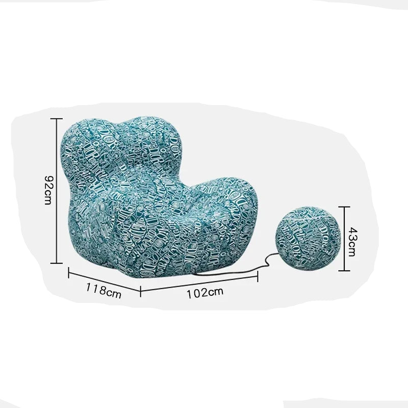 gestreifter Bean-Bag-Sofa mit Fußhocker – Bequemer Wohnzimmer-Sitz